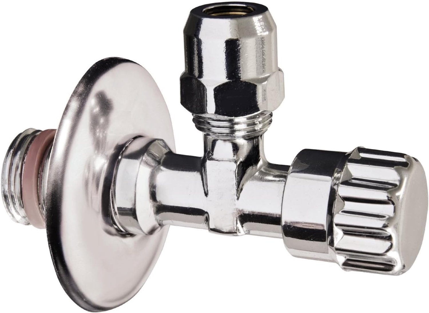 Hoekventiel 3/8 inch - verchroomd messing - zelfdichtend - voor wastafel en spoelbak - Vemera