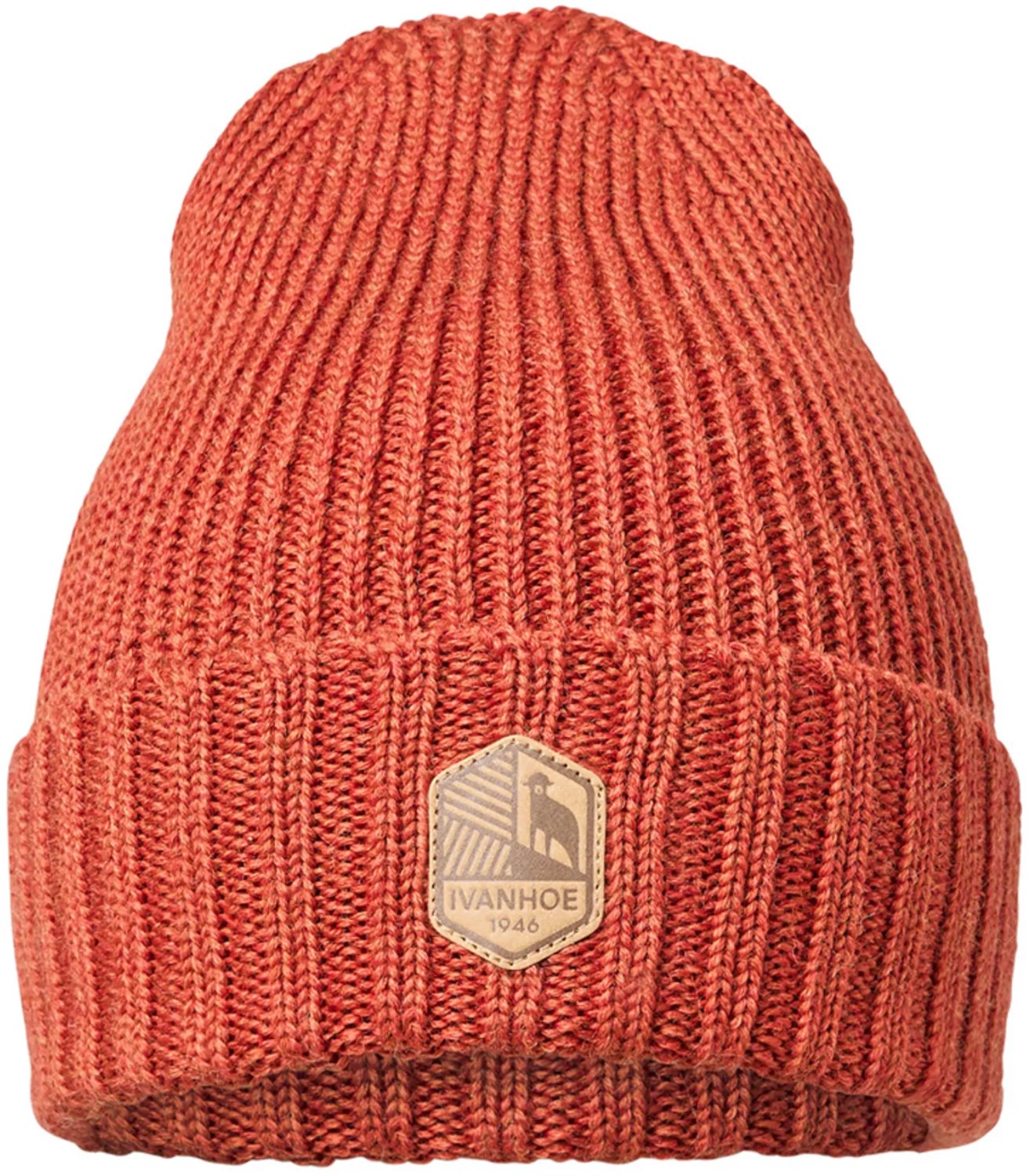 Ivanhoe rib gebreide muts van wol Ipsum Red Clay - One Size - Oranje