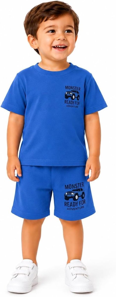 Zomerset voor jongens, 2-delig, 100% katoen, bedrukt T-shirt en shorts, kinderoutfit met korte mouwen, casual en ademende kleding voor jongens van 2 tot 6 jaar