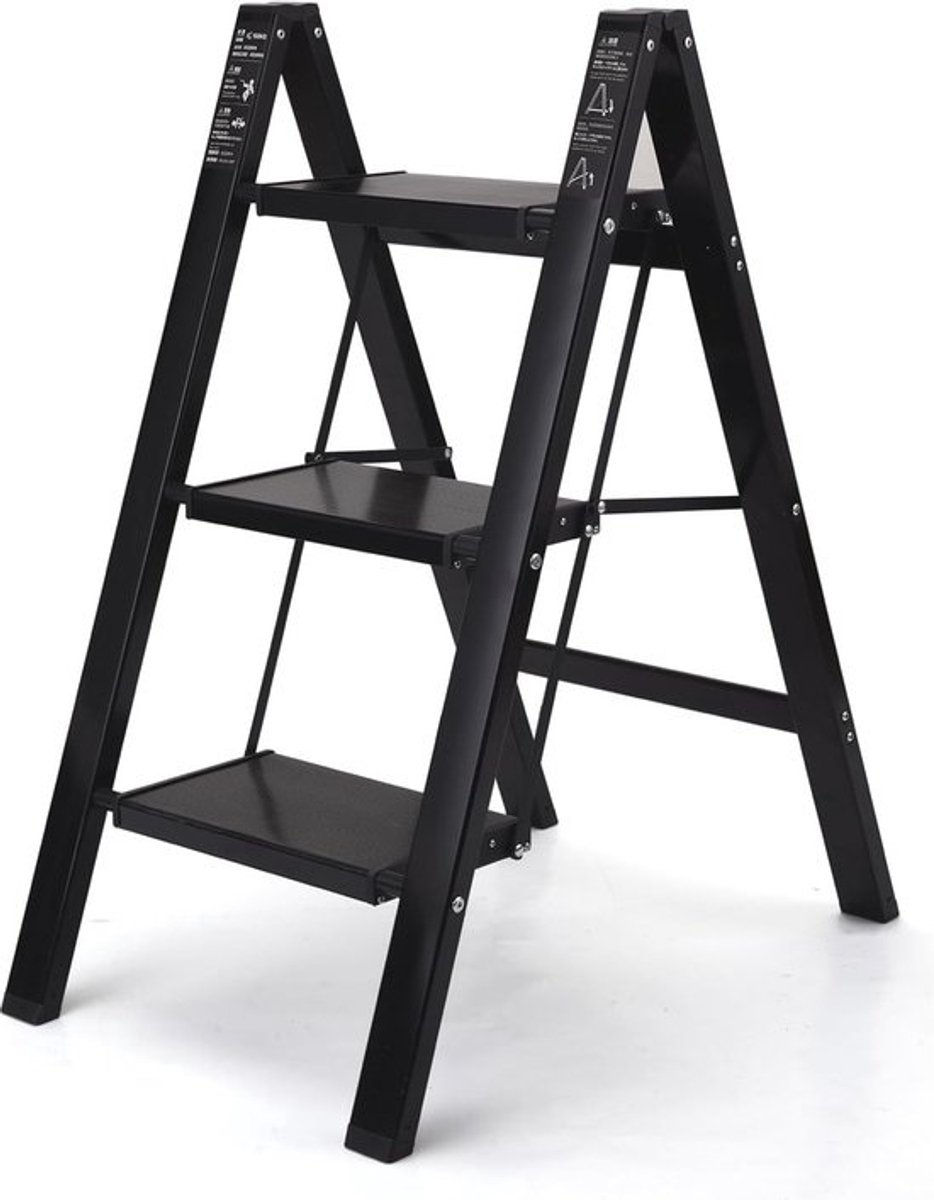 Lichte inklapbare aluminium trapladder met antislippedaal - 3 stappen voor thuis en kantoor - 150 kg capaciteit