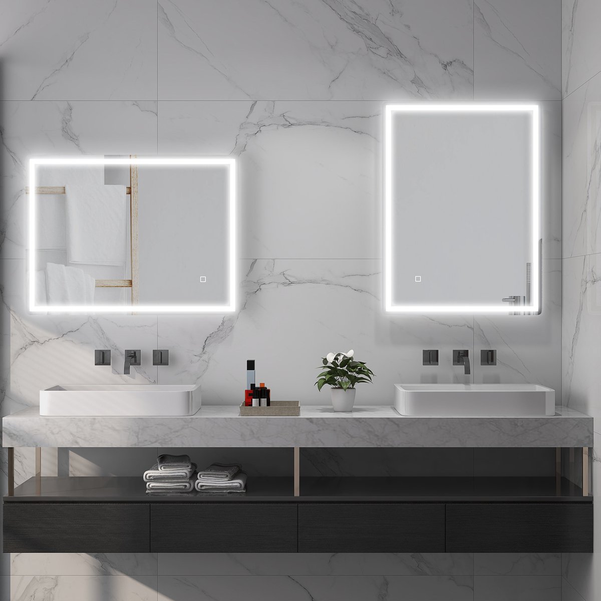 MIVRAY Wandspiegel – Dimbare LED – 80 x 60 x 4 cm – Aluminium En Glas – Zilver – Badkamer – Anticondens, Touchbediening En Geheugenfunctie