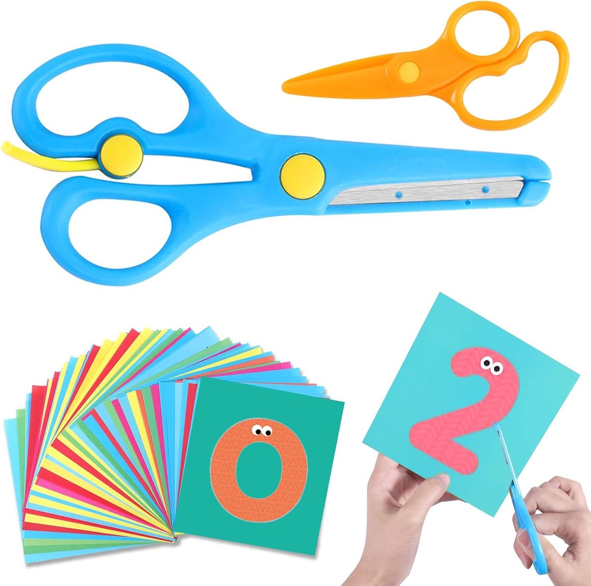 Schaar Skill Development Kit Kinderen Veiligheid Schaar Ontwerp Rechts/Linkshandig met 40 Kleurrijke Papier Snijden voor Vroeg Leren en Creatief Spelen
