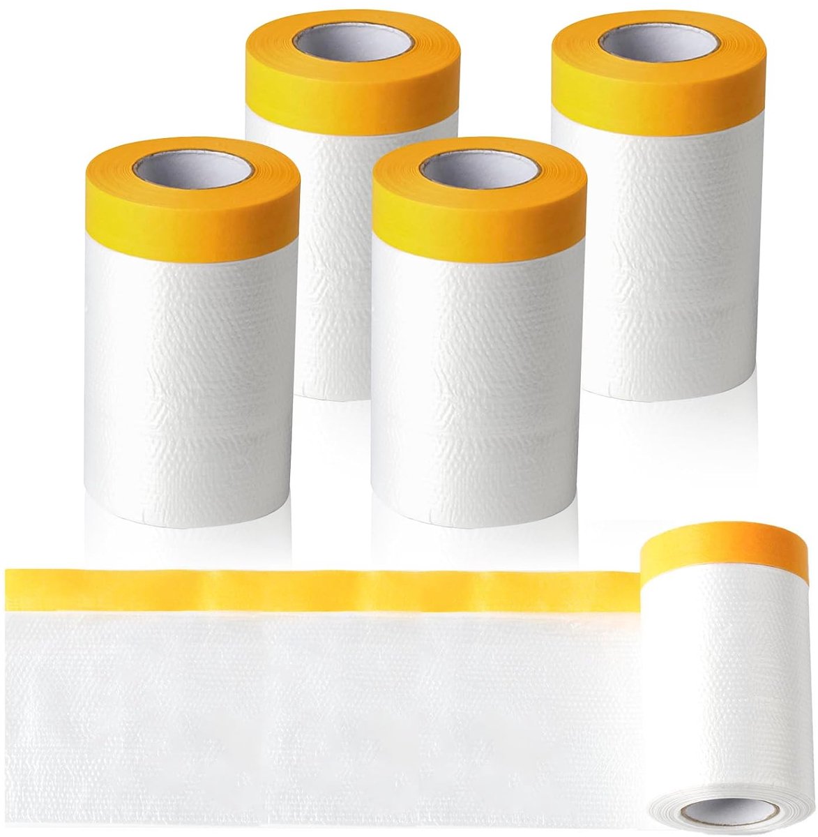 4 Rollen Afdekfolie met Plakband,Goudband Masker Tape voor Stofbescherming