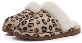 Olanly - Pantoffels Dames - Suède Zachte Winterpantoffels - Fluffy Open Sloffen met Pluche Voering - Luipaardprint - 42-43 - Geschikt voor een voetlengte van 25.40 cm