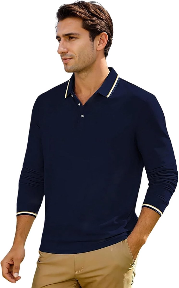 Sportshirt met lange mouwen en opstaande kraag, ideaal voor buiten en herfst, comfortabel en ademend voor de herfst.