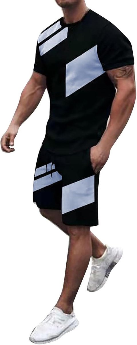Trainingspak voor heren, joggingpak, sport, 2-delig, katoen, comfortabel, ademend, sweatshirt, bijpassende broek, zacht, licht, moderne pasvorm, casual stijl, A78