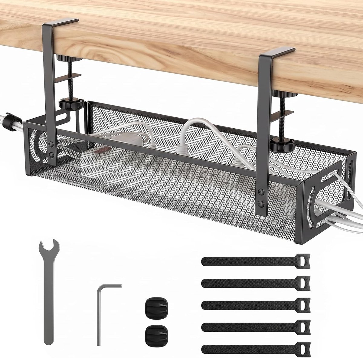 Cable Management Drawer for Desk, No Drilling, Cable Holder with Clamp, Cable Management Under Desk for Cables Hide - ShopVlot