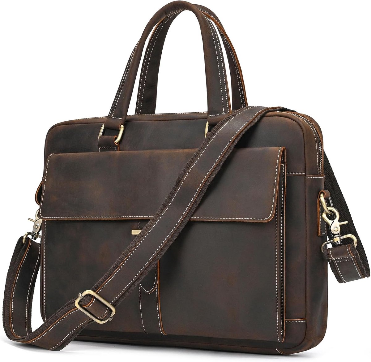 Large Laptop Bag for Men with Removable Shoulder Strap, Genuine Leather, 15.4 Inch Laptop Business Bag, Shoulder Bag - ShopVlot