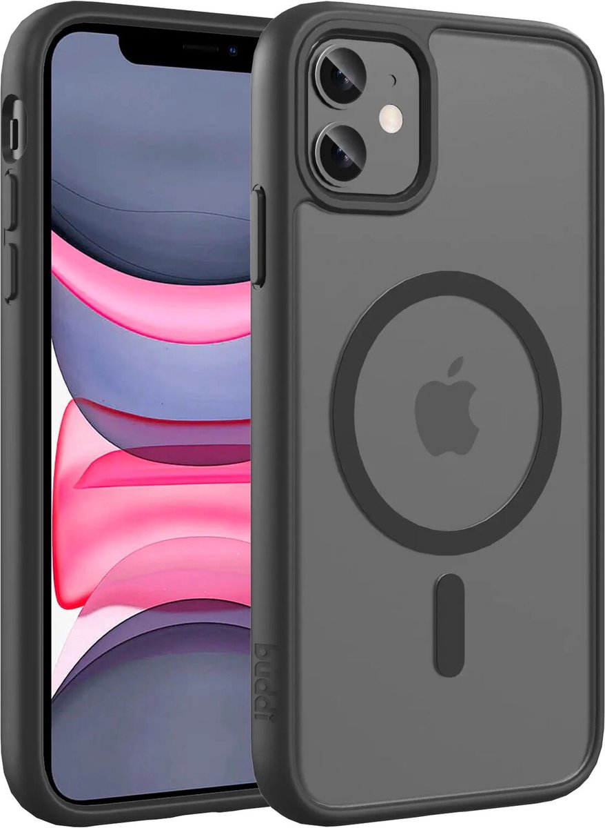 Buddi Frost Hoesje Geschikt voor Apple iPhone 11 - Mat Zwart - MagSafe Back Cover - Matchende kleur - Shockproof - Slank