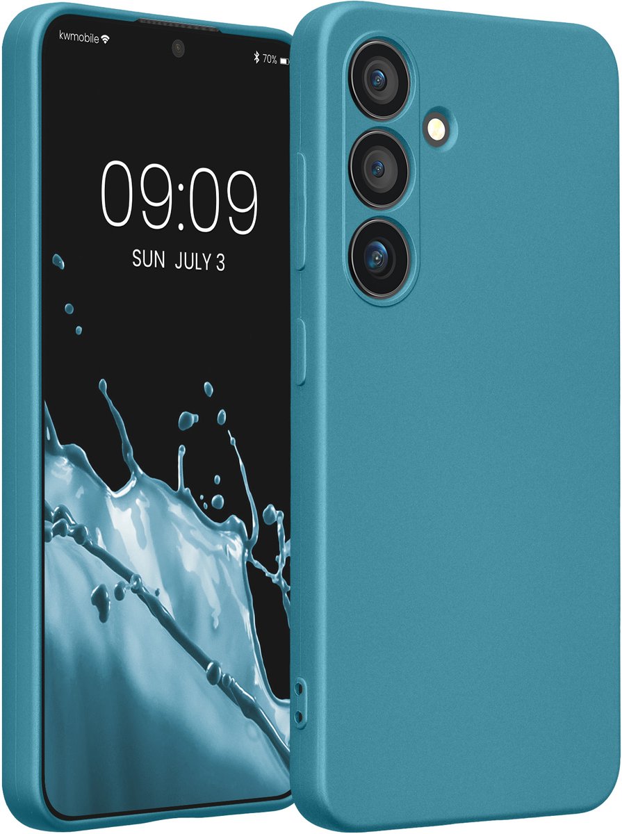 kwmobile metallic telefoonhoesje van TPU - geschikt voor Samsung Galaxy S24 - Flexible case voor smartphone - In Metallic carabisch blauw