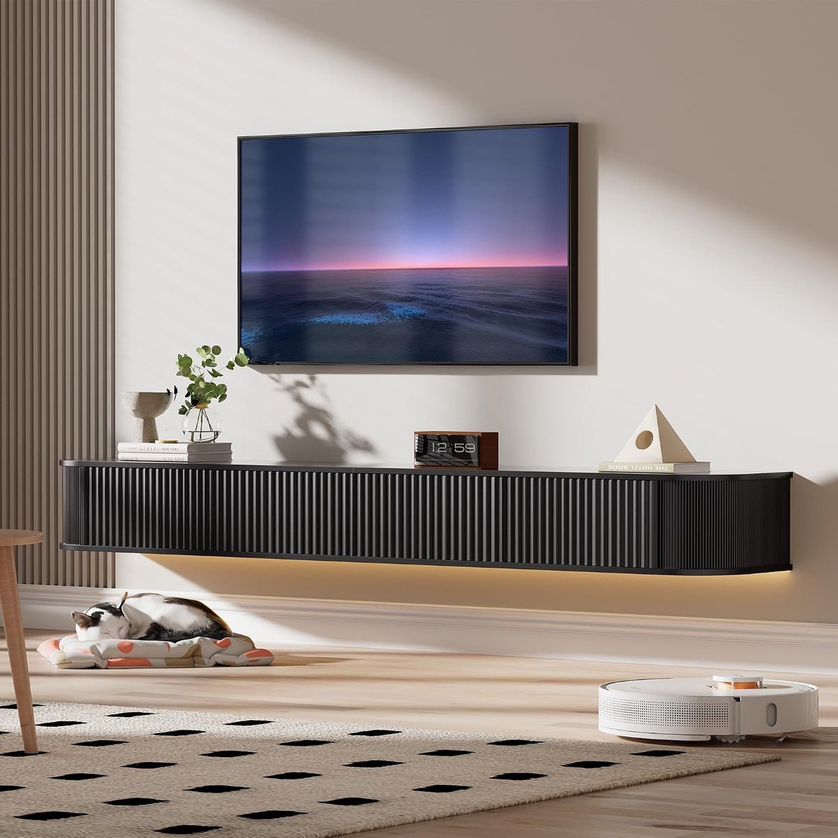 TV-meubel 180 cm - Wandmeubel met RGB LED-verlichting, verhoogde opslagruimte van 31 cm, modern tv-meubel geschikt voor 65-75 inch tv's | Industrohome