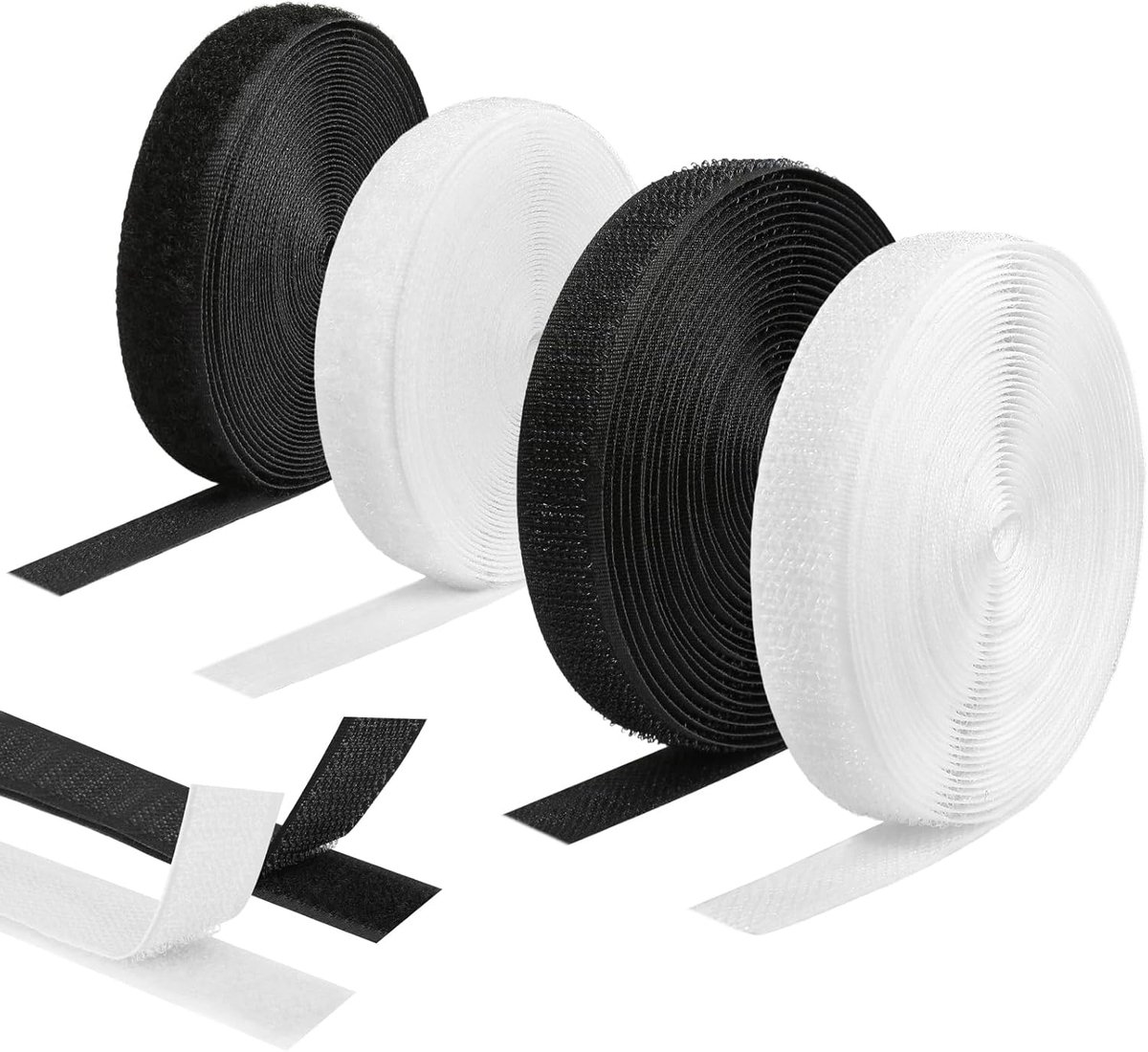Pack of 4 for sewing, 20 mm × 5 m fastener for sewing with hook tape and lint tape, black and white double sided, 20 m - ShopVlot