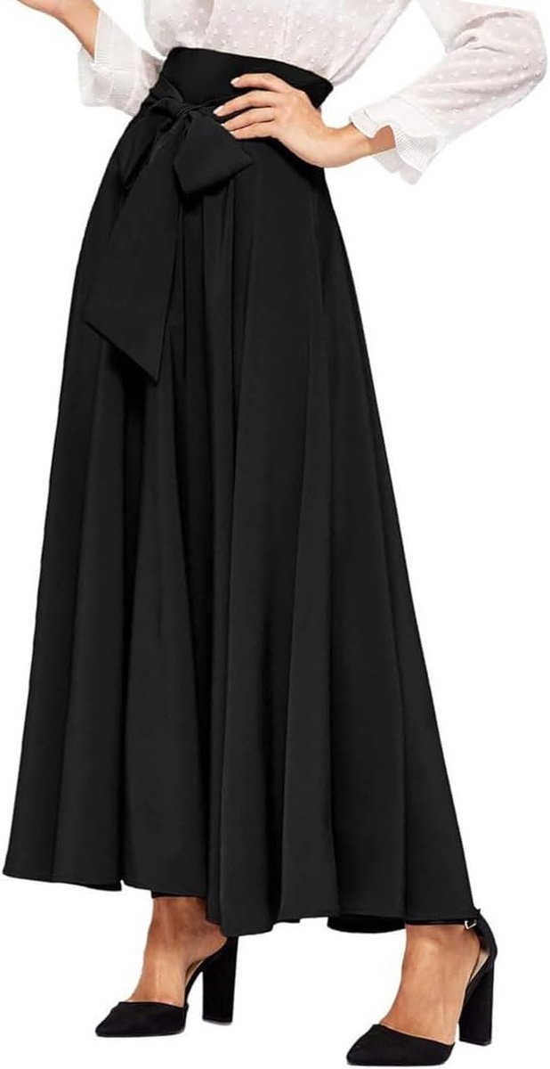 Maxi Skirt, Women's Summer Skirts with Bow Front, Women's Long Skirt A-line High Waist, Elegant Flowing Pleated Skirt - ShopVlot