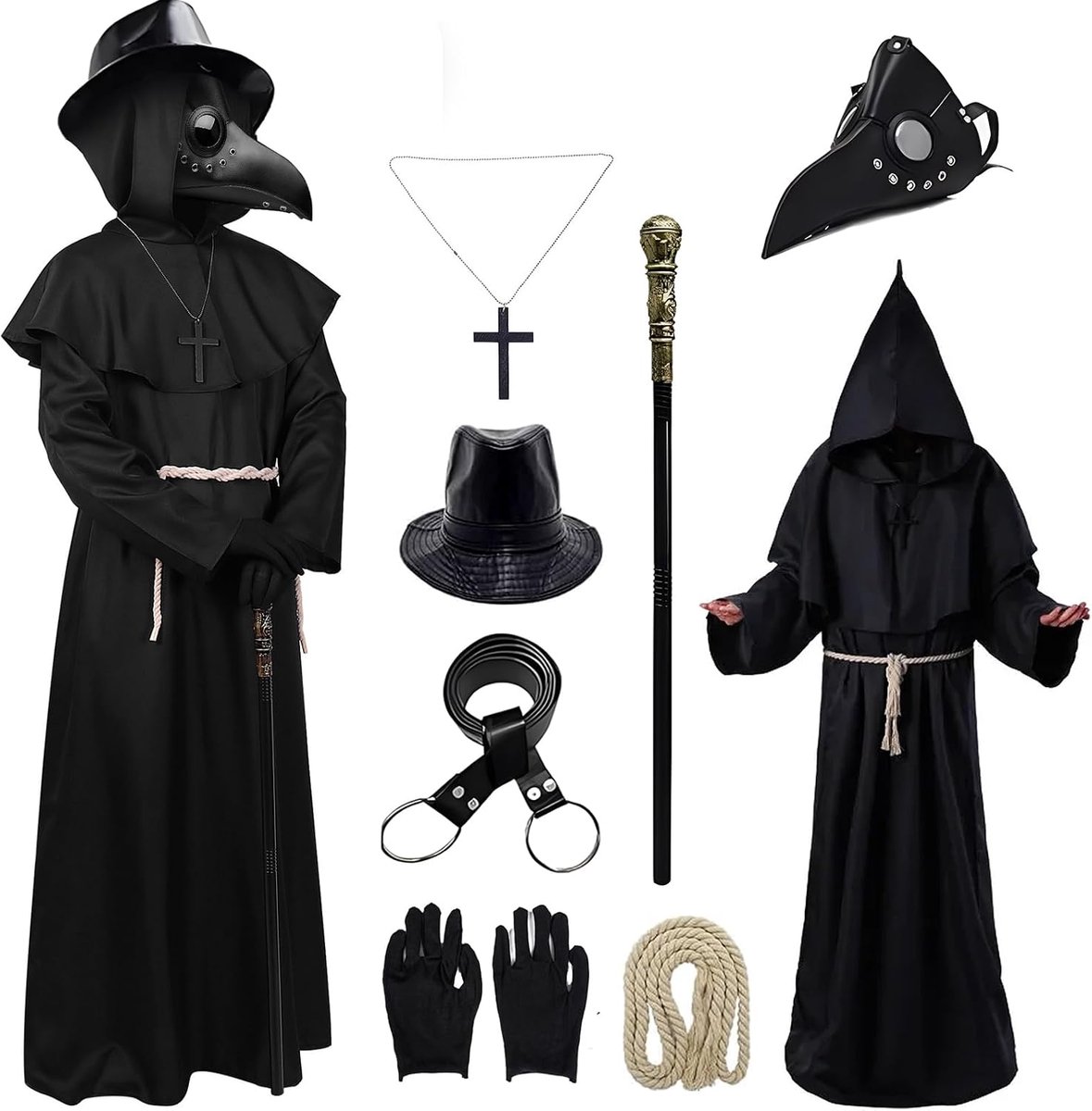Halloween-kostuum, middeleeuws steampunk-kostuum, accessoireset, retro, voor heren en dames, voor Halloween, carnaval, cosplay