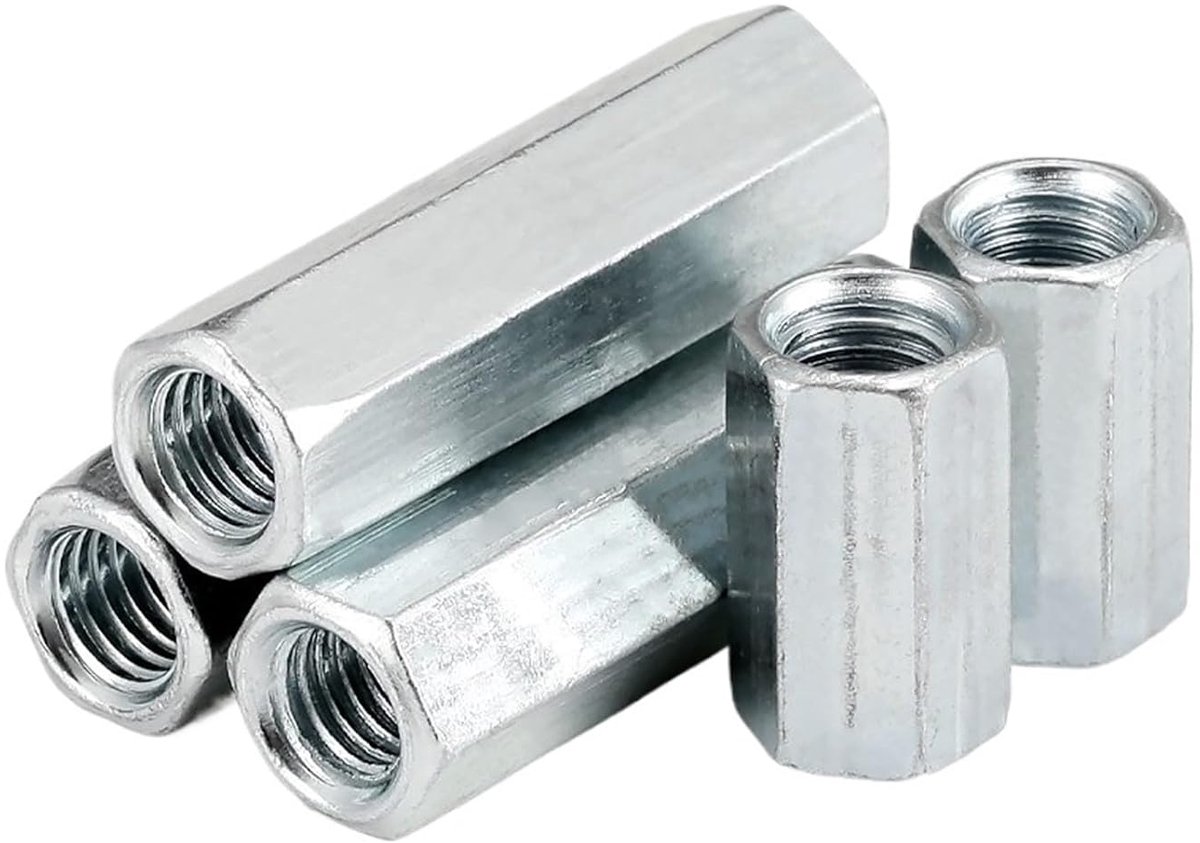 Koppelingsmoer, Verzinkte zeskantkoppelingsmoeren M6 M8 M10 M12 M14 Zilver Verpakking van 2 5 10 stuks(5pcs,M12x17x50)