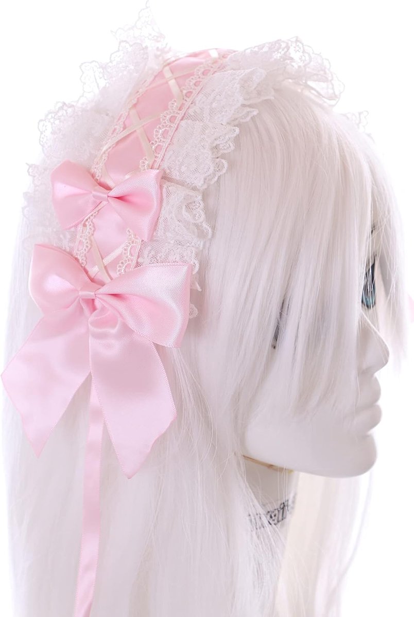 Roze Zofe Maid Lolita haarband met strik Gothic haarsieraad hoofdband