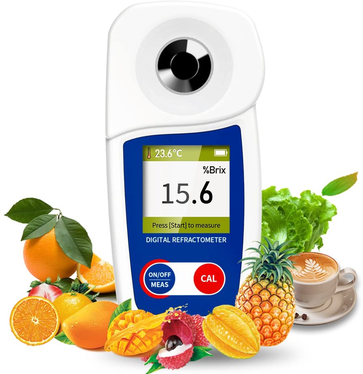 Brix-refractometer 0-55%, ±0,1% nauwkeurigheid, voor sap, wijn, koffie