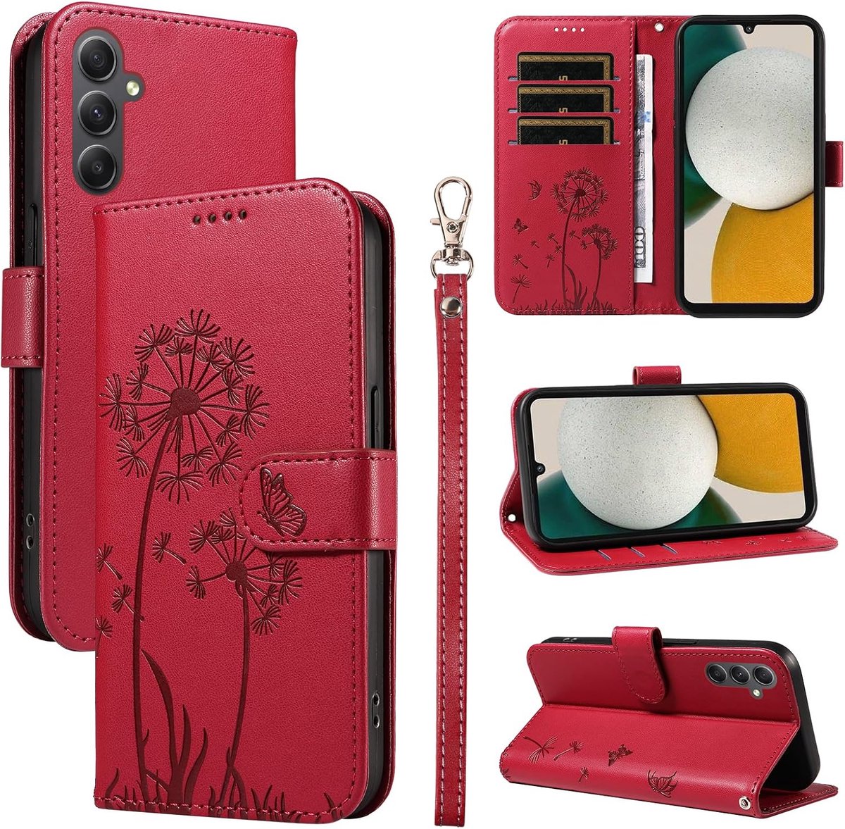 Hoesje voor Samsung Galaxy A34 5G Beschermhoes, Premium PU-leer Magnetisch Klapdeksel Telefoonhoesjes met Kaart Houder en Standfunctie voor Galaxy A34 5G, Rood