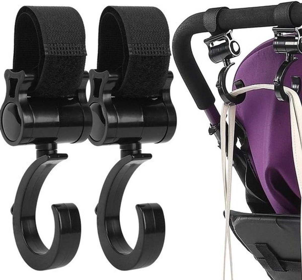 Draaibare babyclips voor kinderwagens - Universele haak voor speelgoed, tassen en babyartikelen - Winkelen en buitenshuis