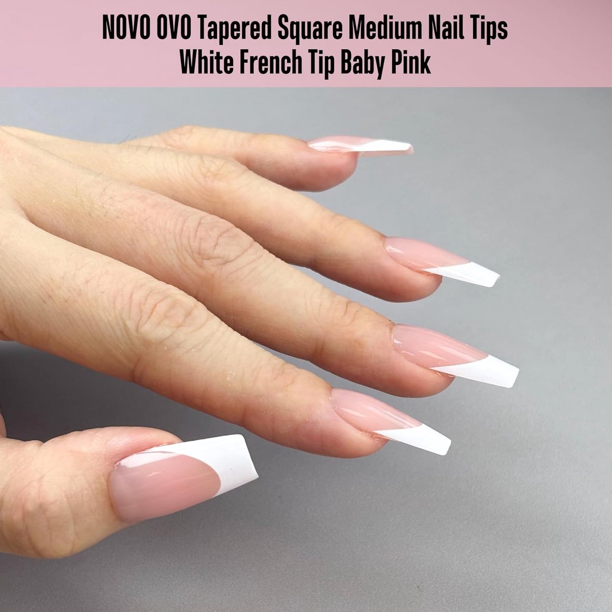 NOVO OVO White French Tip Coffin Nail Tips, Press-on Baby Pink, Extra Thick Medium Soft Acrylic Gel Nails Surface - ShopVlot — cadeau in Cadeau-ideeën - foto 5