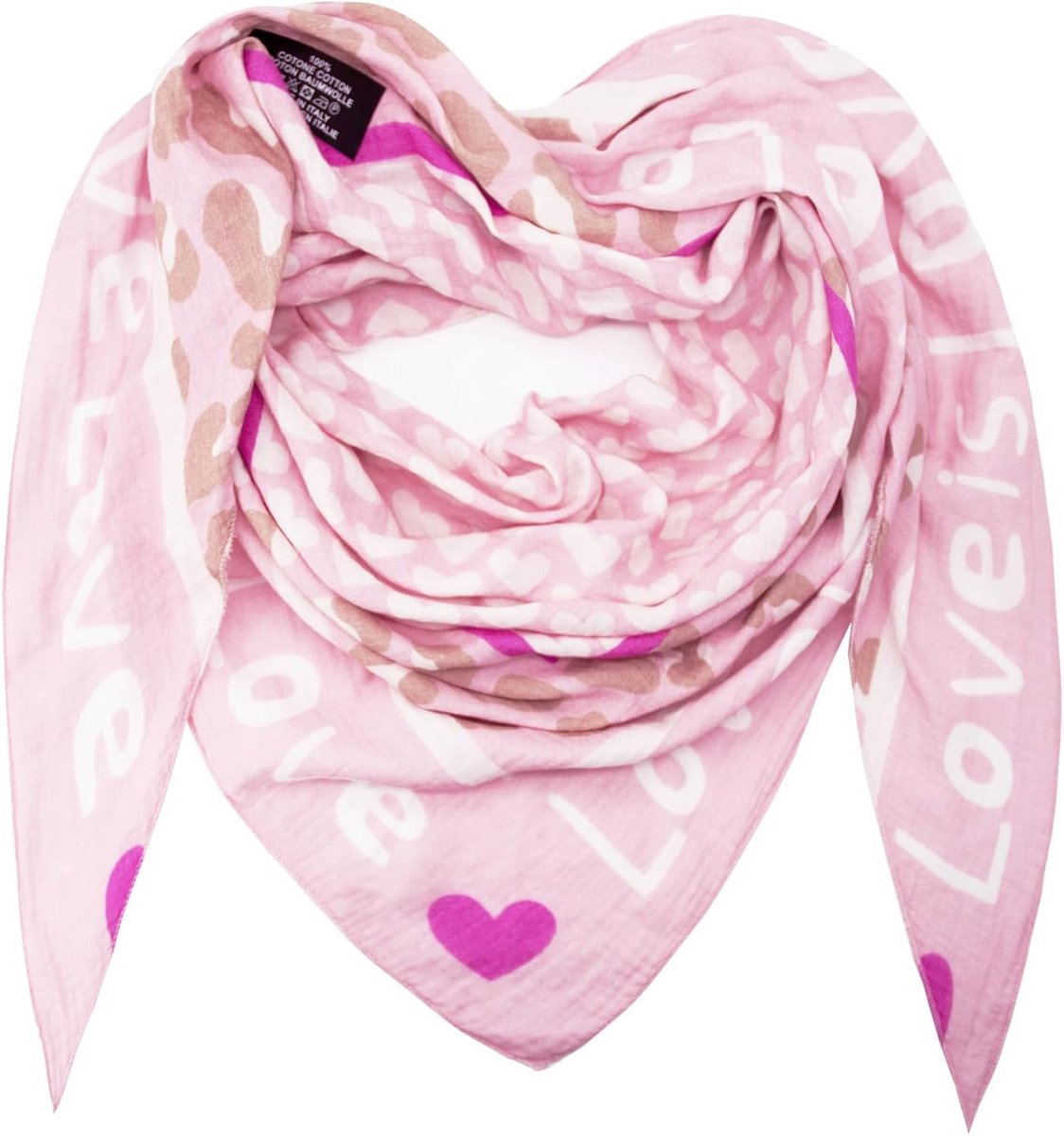 Dames sjaal driehoek 210x125 cm - katoen - liefde hart design - perfect voor alle seizoenen - ShopVlot