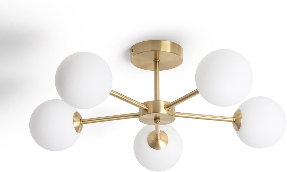 Plafondlamp Metaal en Glas Moonlight Brass met 5 Spots Goud