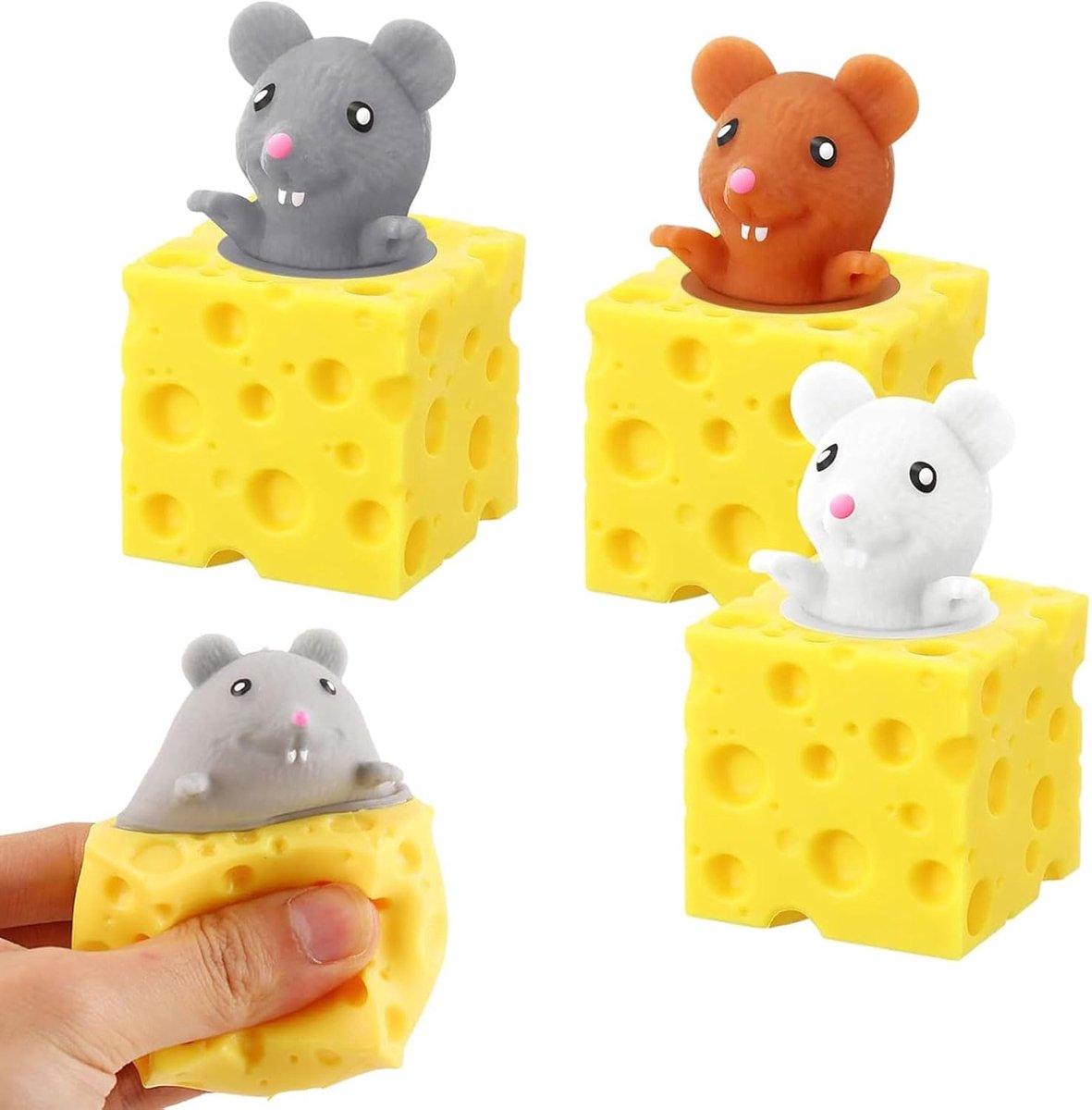 3 stuks kaas-muisbekers, knijpspeelgoed, kaas, muizen, bekers, dieren, sensorisch speelgoed, anti-stress simulatie, muizen voor kinderen en volwassenen