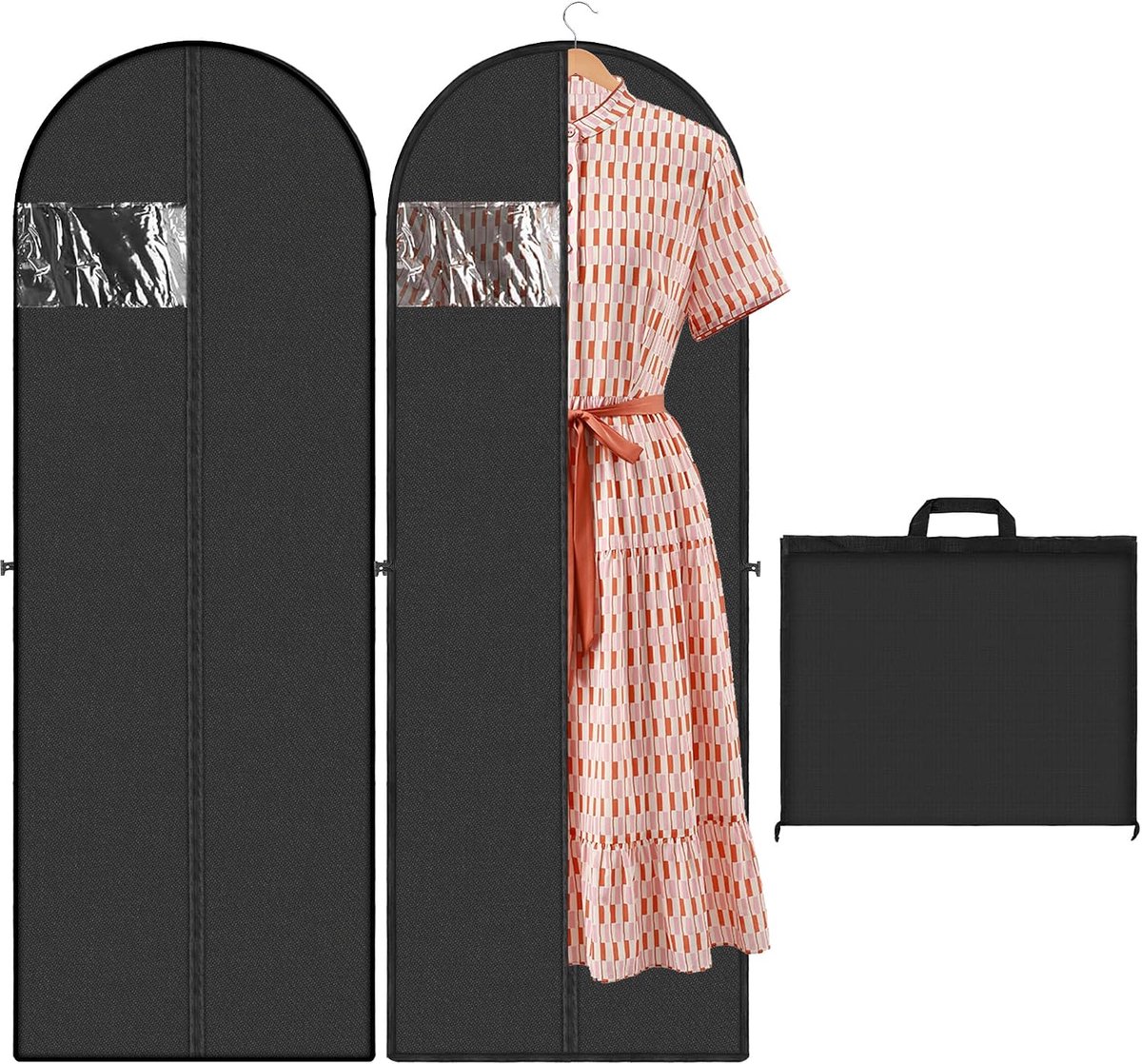 2 x tas voor trouwjurk, 180 x 60 cm, stofdichte kledinghoezen, lange draagtassen voor jurken, met handvat, waterdichte pakken