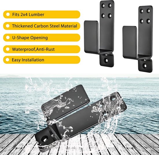 Deurbarricade-Klemmen voor 2x4 Hout, 2 Stuks Heavy Duty, Zwart | Versterkt Koolstofstaal, Robuuste U-Klemmen, Roestbestendig, Eenvoudige Montage, voor Huis, Garage & Magazijn — afbeelding 3