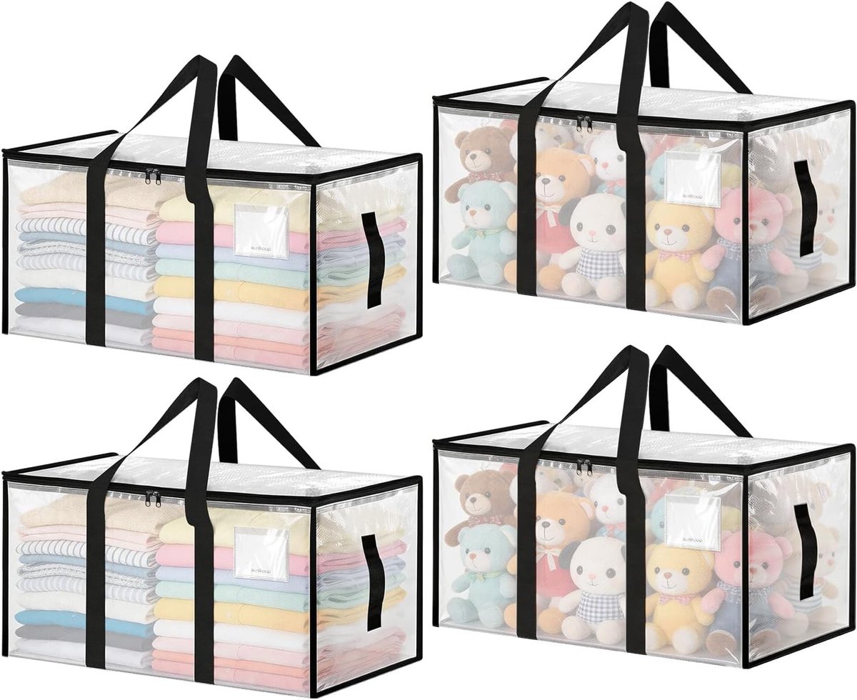 Grote opbergzakken van 88 liter met deksel - Ideaal voor kleding, speelgoed en seizoensopslag