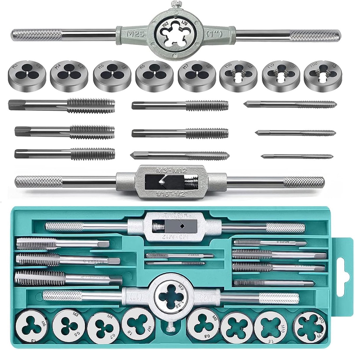 20-Piece Threading Set, Tool Set, Metric M3-M12 with Alloy Steel Wire Cutter and Hand Threading Drill Set - ShopVlot
