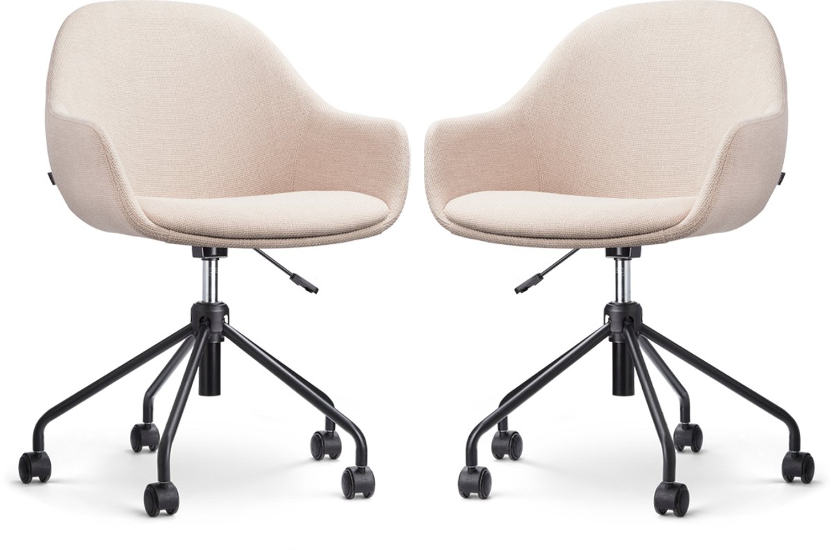 Nolon Nout-Mae Bureaustoelen Set van 2 Beige - Stof - Verstelbaar - Wieltjes - Zwart Onderstel - Design - Comfortabel Beige - Zwart onderstel