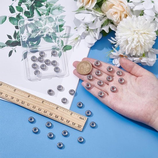 35 stuks stopperbeads, ringen en spacers, 10x5mm - Van roestvrij staal voor sieraden maken - Voor armbanden en kettingen, gat: 3mm — afbeelding 3