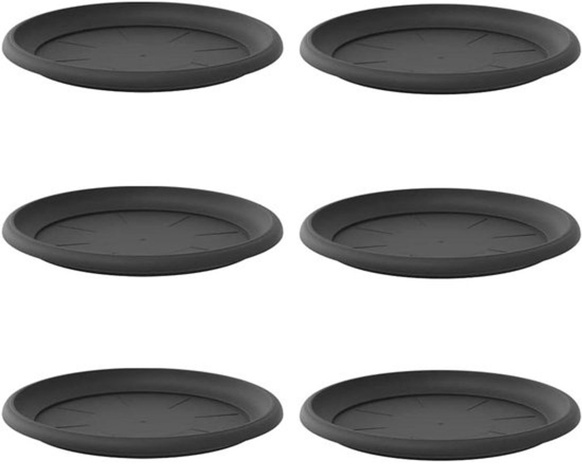 Bloembakonderzetters - Bloempot schalen - Planten verzamelen - Set van zes - Ø 14 cm - Zwart
