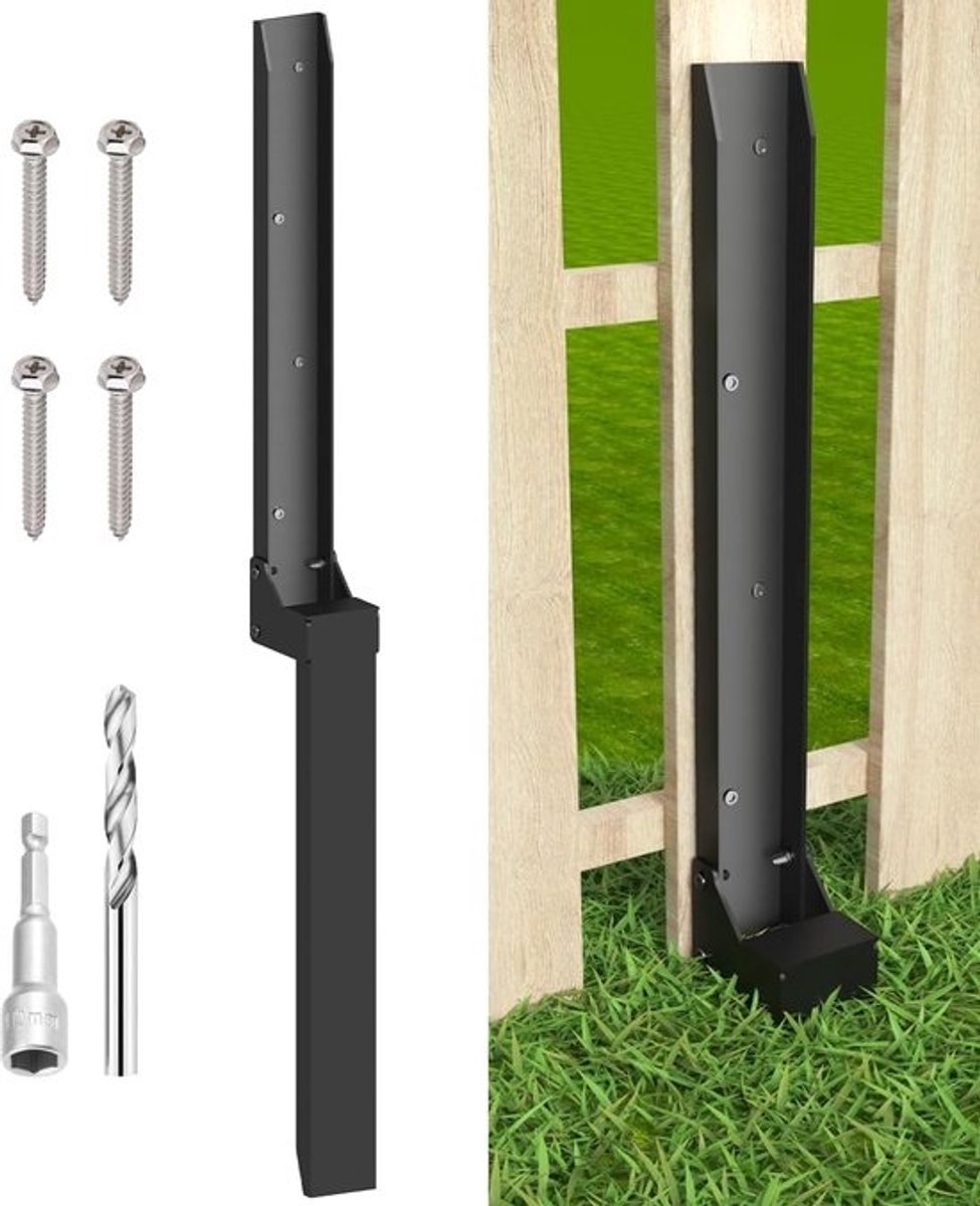 Anker voor hekpaal - Steun voor omheining - Voor het verstevigen van palen - Heavy-duty staal - 83 cm hoog - Zwart