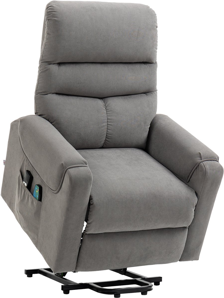 Homona Sta-opfauteuil - Met massagefunctie, verwarming en voetensteun - Elektrisch verstelbaar - 79 x 97 x 103 cm - Donkergrijs
