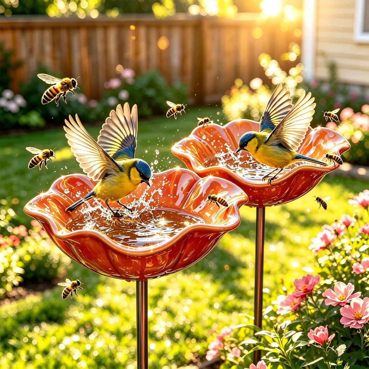 Vogelbadje bloemenvormig Ø 15 cm - metalen constructie - winterbestendig - ideaal voor tuin en terras - ShopVlot