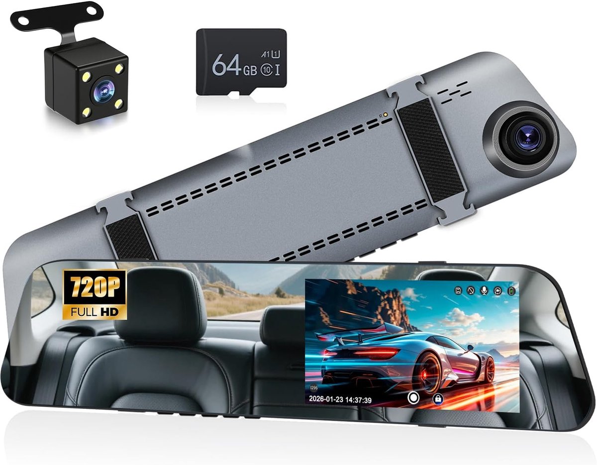 NHOPEEW Mirror Dash Cam 4.7 inch 720P Front and Rear View Dual Cameras - ShopVlot