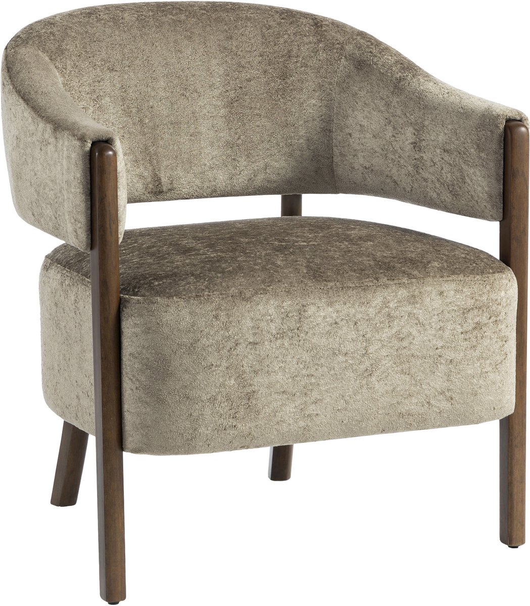 Homona Fauteuil met chenille bekleding - Met massief houten frame - 71 x 63,5 x 78,5 cm - Lichtbruin