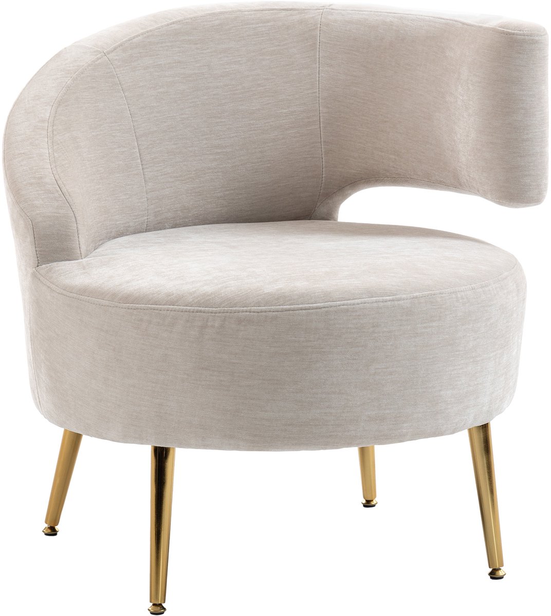 Homona Loungefauteuil - Met Chenille-stof en goudkleurige stalen poten - 69 x 65 x 67 cm - Crèmewit