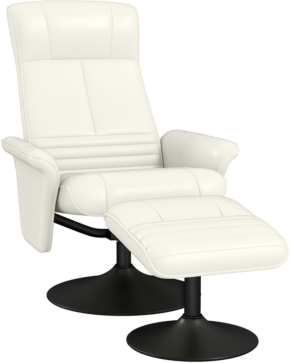 Homona Relaxfauteuil met hocker - 360° draaibaar en verstelbare rugleuning - Met voetensteun - 69 x 71 x 104 cm - Crèmewit
