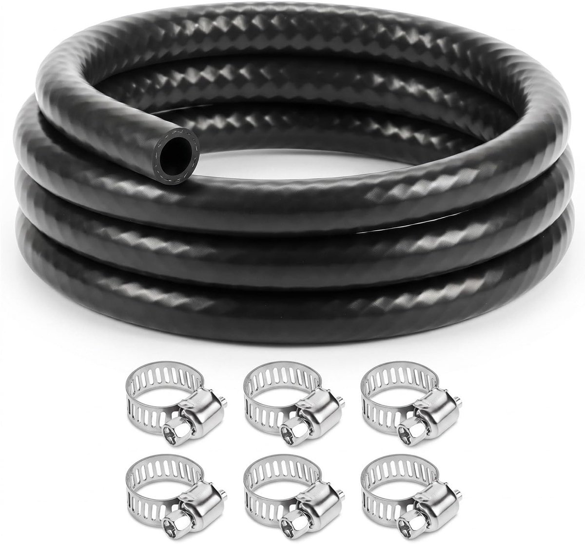 Benzineslang 4mm binnendiameter 1m - duurzame brandstofslang voor grasmaaiers, motorfietsen en tractoren - inclusief 6 roestvrijstalen slangklemmen voor optimale bevestiging