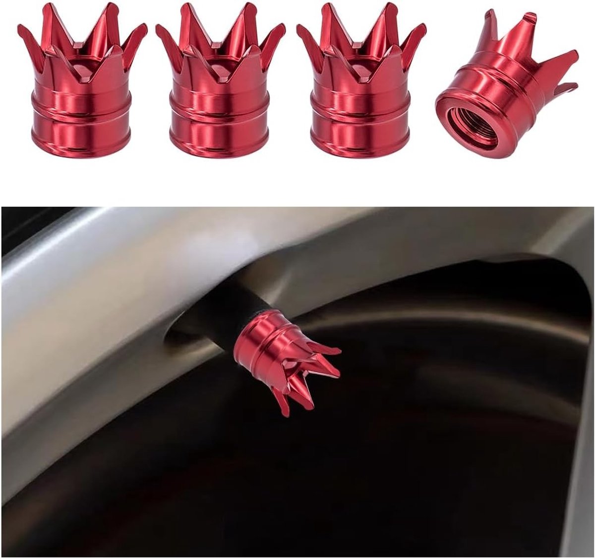 Set van 4 Aluminium Ventieldoppen voor Auto - Stijlvolle en Duurzame Ventieldoppen voor Banden, Stofdicht en Lichtgewicht (Rood)