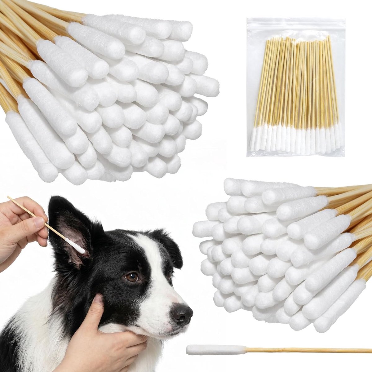 300 stuks wattenstaafjes voor honden, oorreiniger voor huisdieren, oorreiniging voor honden, 15 cm - ShopVlot