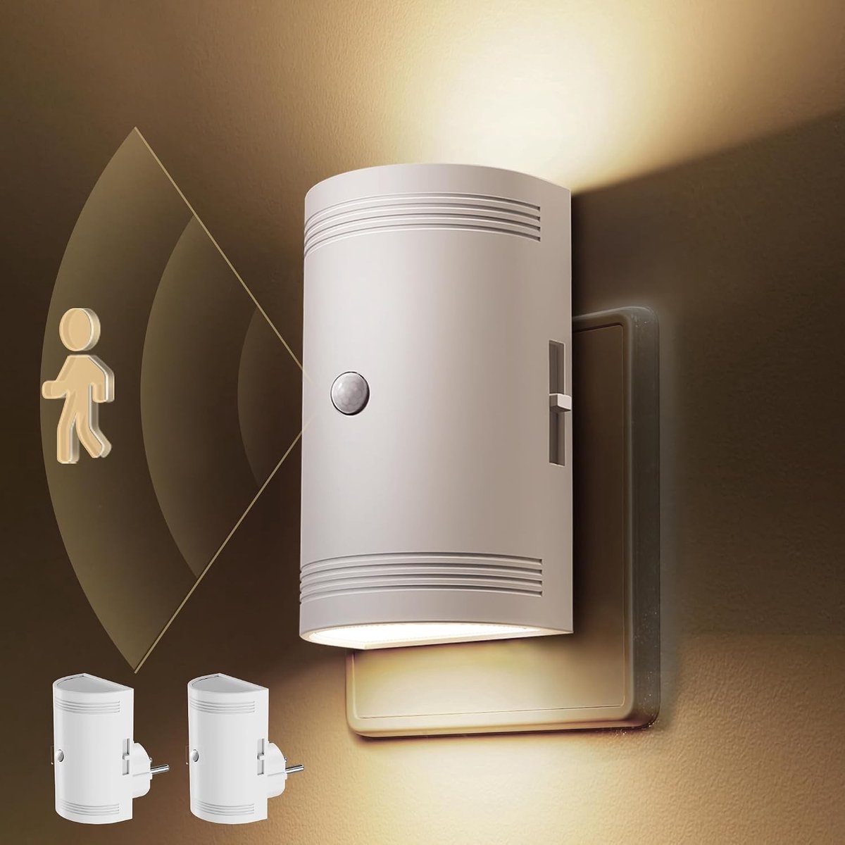 Set van 2 Dimbare LED Nachtlampjes met Bewegingssensor, 3000K Warm Wit, Voor Kinderkamer, Trap en Gang