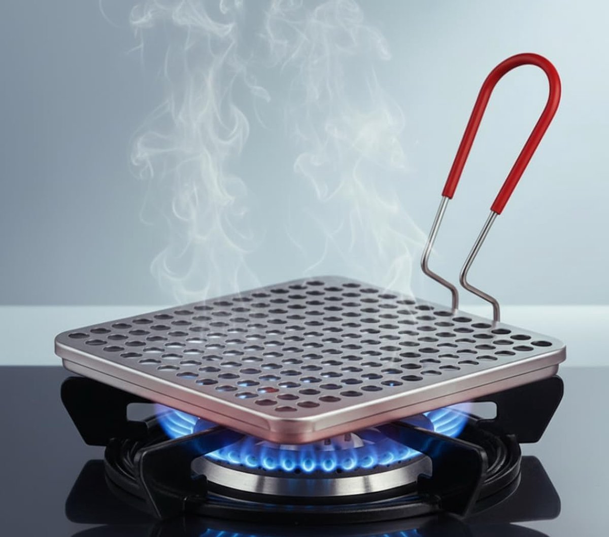 RVS Broodrooster voor Gasfornuis & Camping - 22x22cm met Opvouwbare Greep - Ideaal voor Brood, Arepa's, Tortilla's en Focaccia - Compact & Zonder Elektriciteit