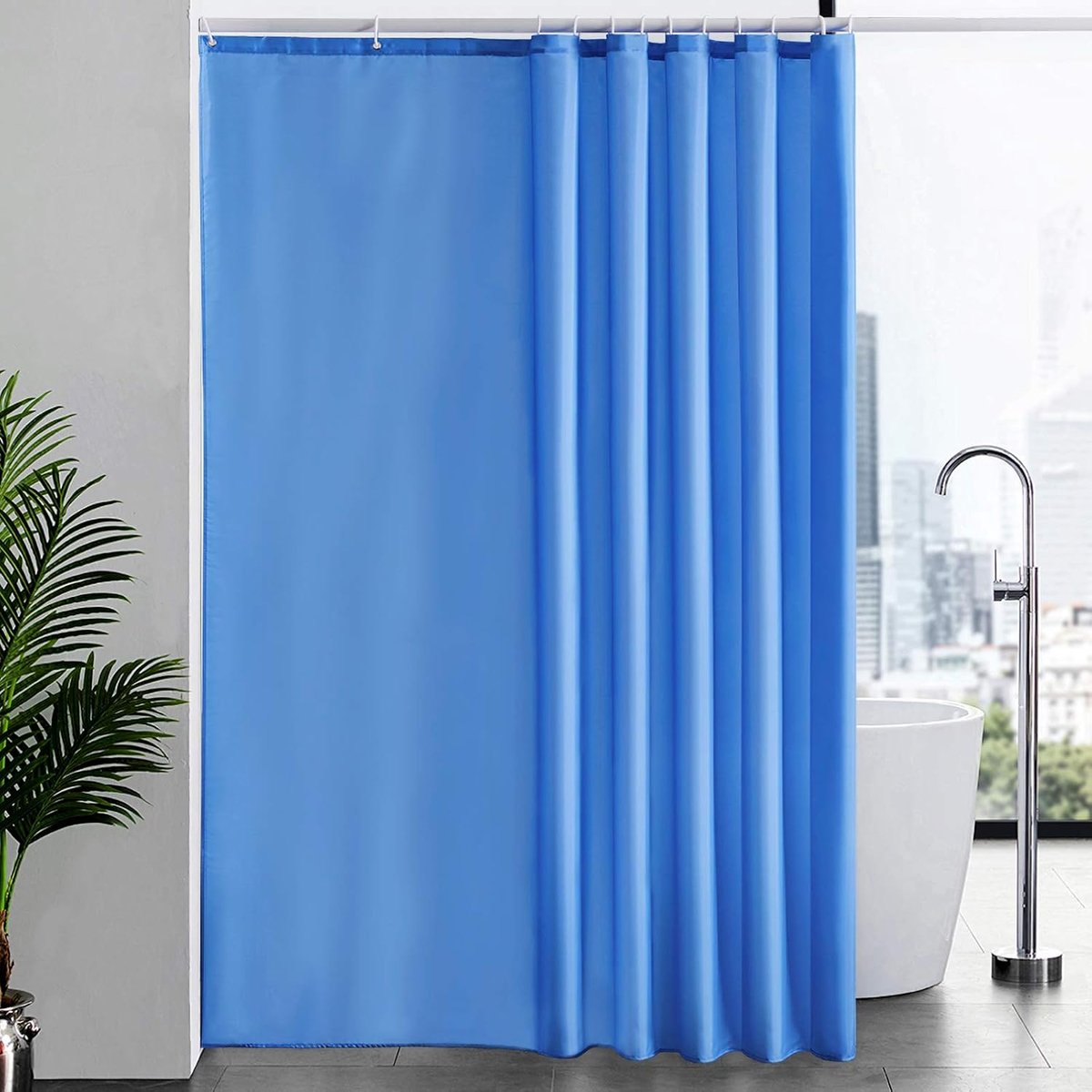 Douchegordijn Anti Schimmel Polyester Stof Waterdicht Douche Gordijnen Wasbaar Textiel voor Badkuip of De Badkamer 12 Douchegordijnhaken Blauw Extra lang 200x240cm.