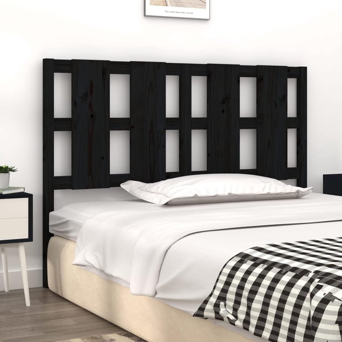Hoofdeinde voor zwart bed, hoofdeinde voor bed, eenpersoonsbed, tweepersoonsbed, hoofdeinde voor eenpersoonsbed, modern, schoudersteun voor tweepersoonsbed, eenpersoonsbed, 145,5 x 4 x 100 cm, massief grenen