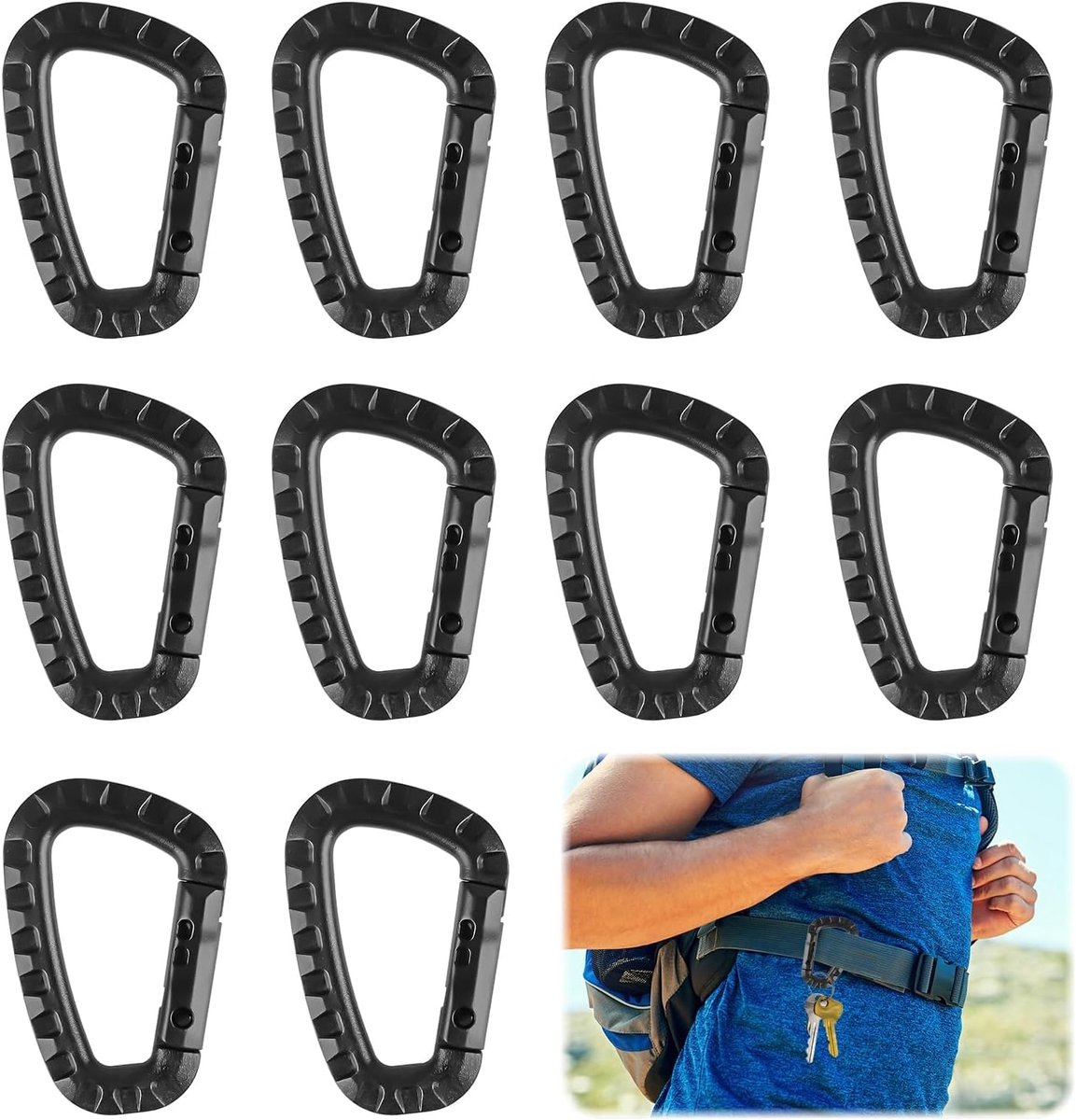 10 stuks auto locking karabijnhaken, klimmen, clips voor rugzak, camping, reizen, wandelen