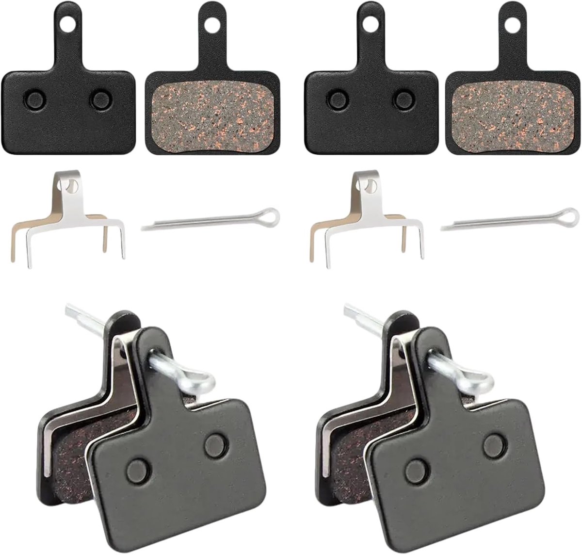 4 paar remblokken B05S B03S set voor Shimano, schijfremblokken fiets compatibel met Shimano BR MT200 MT400 MT201 MTB City Bike, duurzame semi-metalen blokken incl. veren en pennen